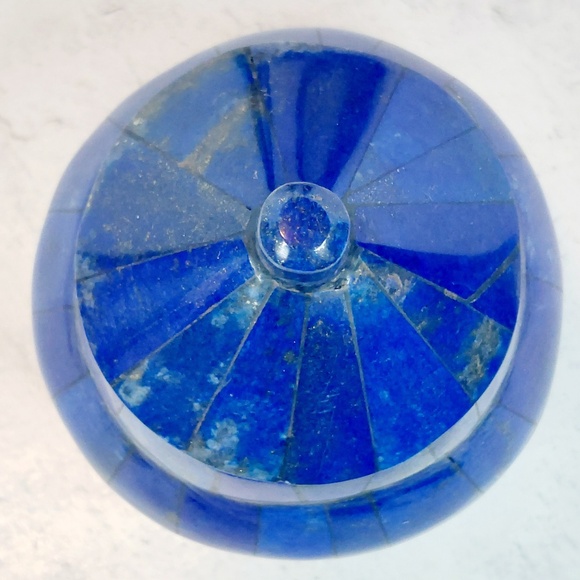 High Grade Natural Lapis Lazuli Inlaid Brass Round Handmade Jewelry Box - Picture 1 of 5